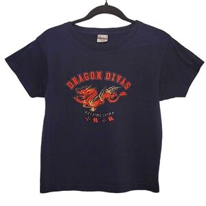 Vintage Gaziani Dragon Divas Beijing China 70s cropped top shirt dark blue large